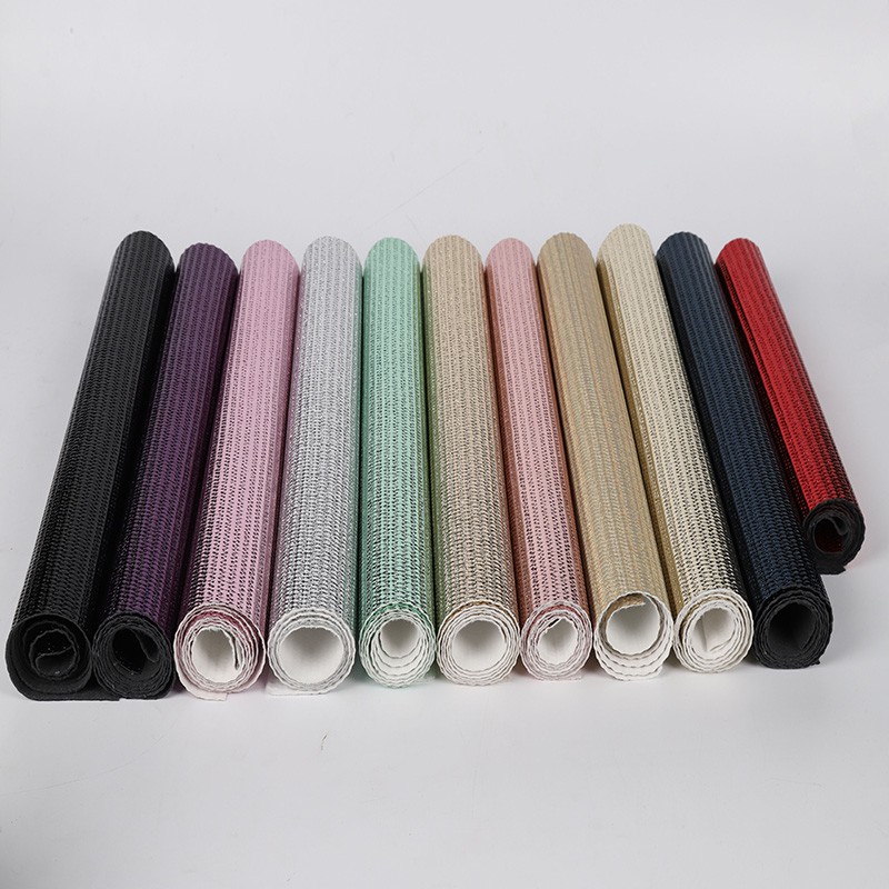 Metallic PU Leather Manufactures For Bags Shinny Leather Woven Pattern Leather For Evening Bags And Wallet